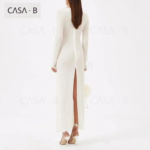 NEW to CASA B💫| Sameera Floral Declotte Shirred Ivory Sheer Midi Dress - Picture 10 of 12